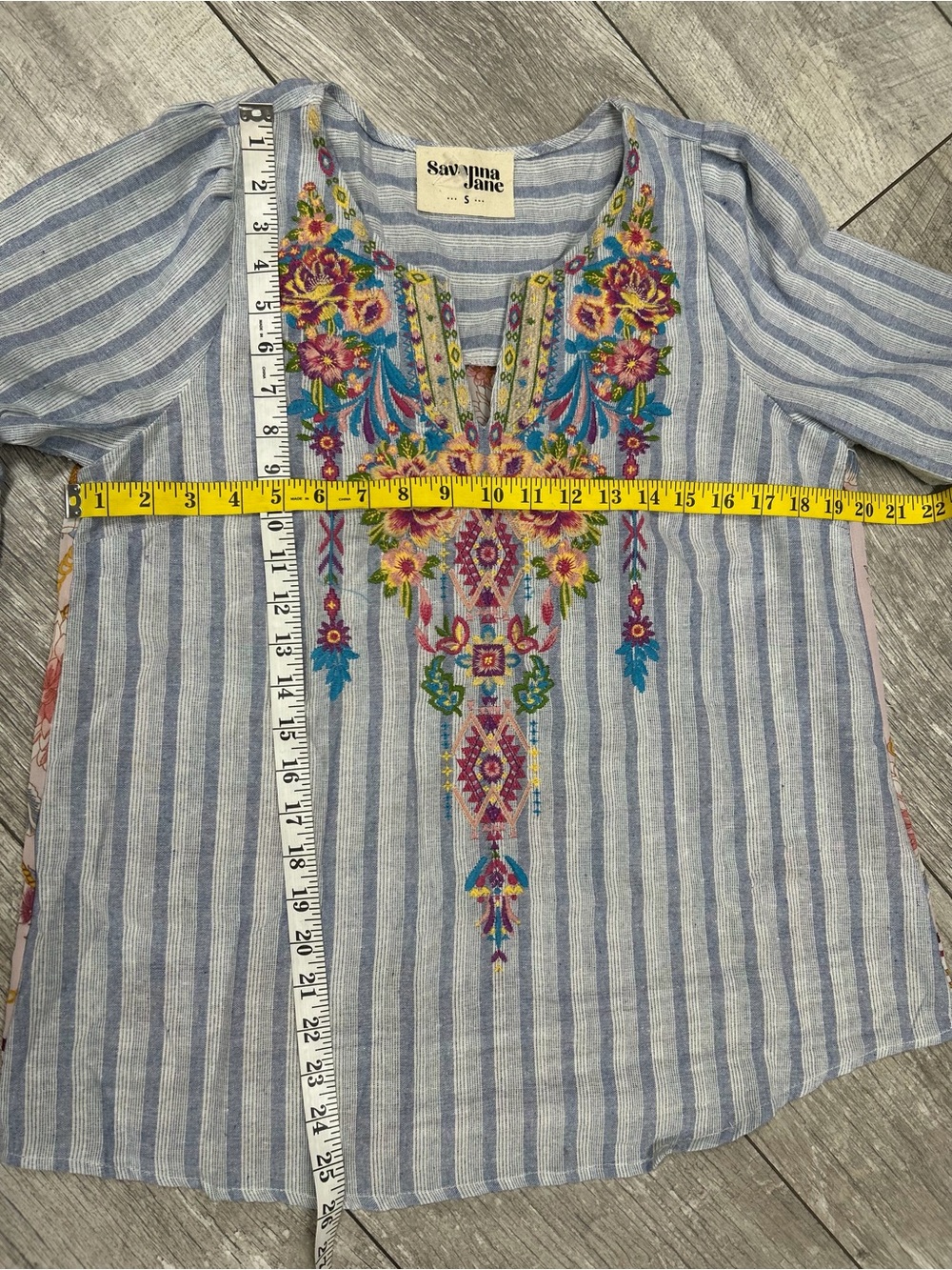 SAVANNA JANE - Embroidered Floral Striped Top - S - Picture 7 of 8